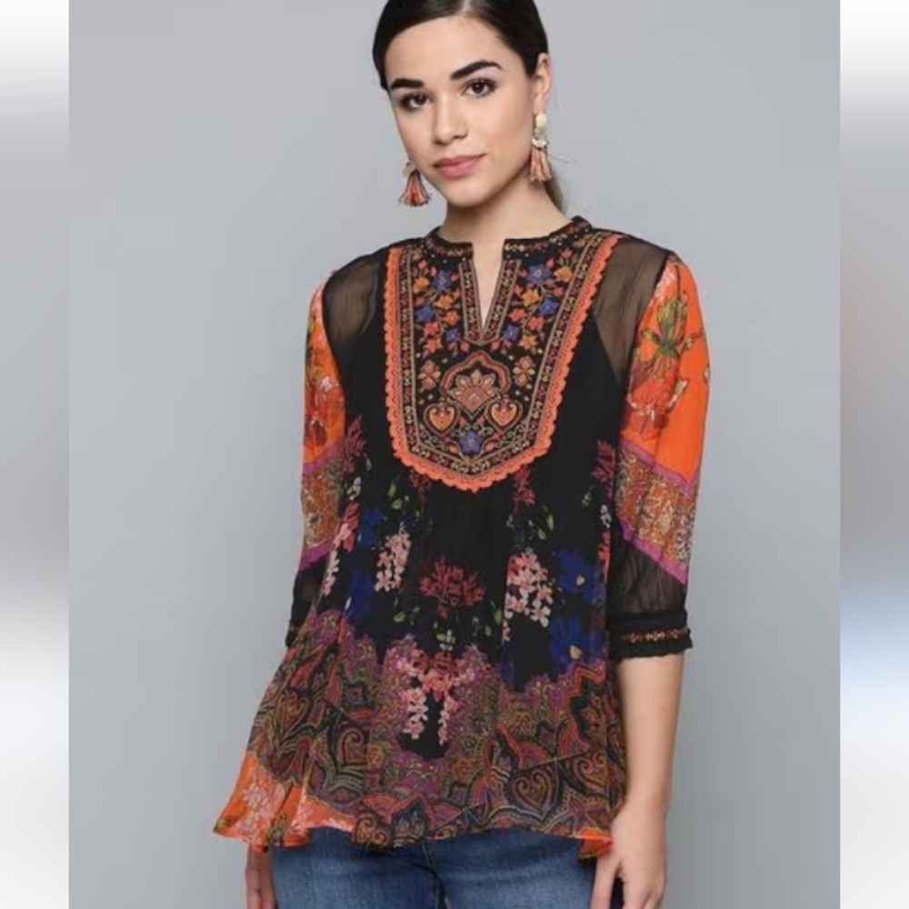Soft Surrondings Embroidered Paisley Boho Tunic size XS